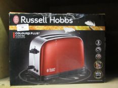 Russell Hobbs colours plus+ flame red 2 slice toaster. Unchecked & boxed.