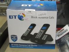 BT3560 Pair of digital cordless phones with answer machine & nuisance call blocker. Complete,