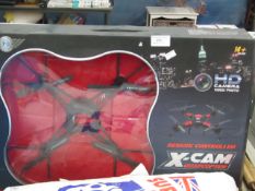 X-Cam R/C drone with HD camera video/photo, untested and boxed.