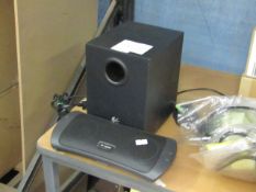 Logitech subwoofer and speaker set, subwoofer is tested working but speakers are untested due to