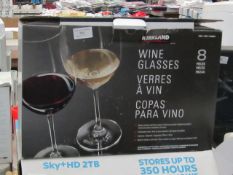 Kirkland Signature Pack of 8 wine glasses. Unchecked & boxed.