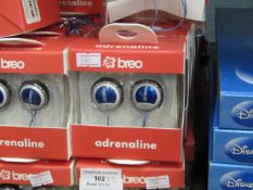 5x Breo Adrenaline earphones, all new and boxed.