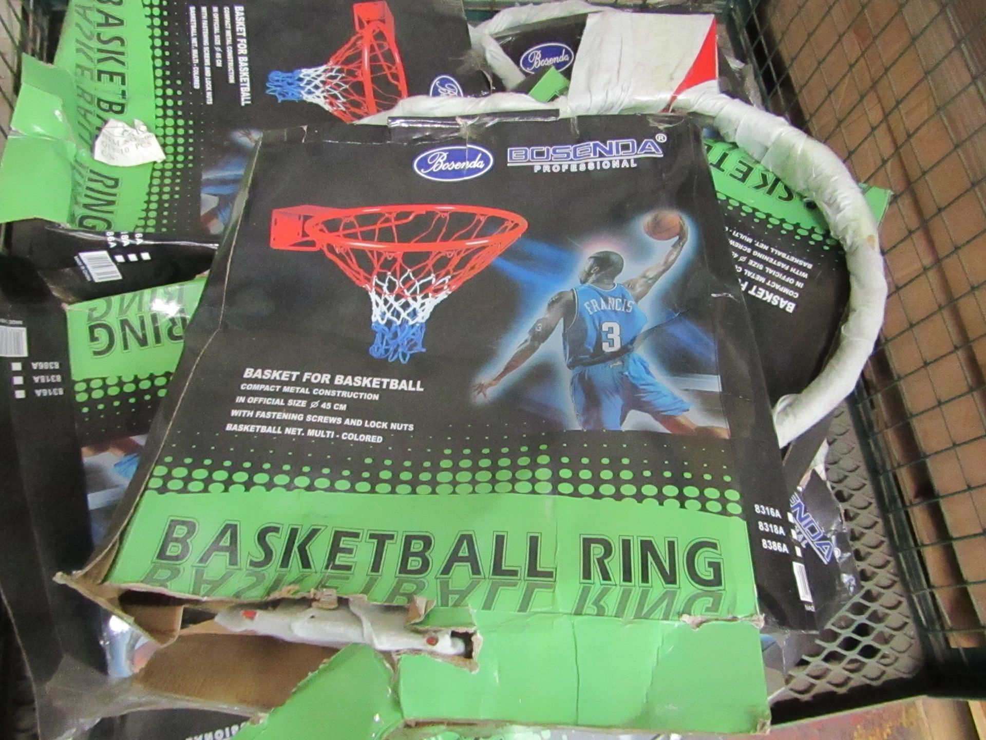 Bosenda Professional Wall mounted Basket ball hoop and net, new in damaged packaging