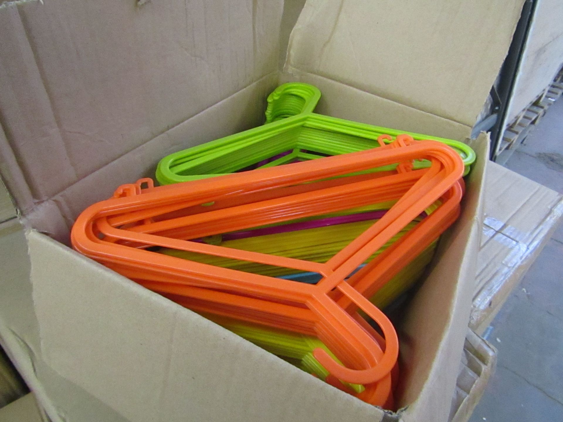 Box of 100 Mixed Bright coloured Children's Clothes Hangers, new