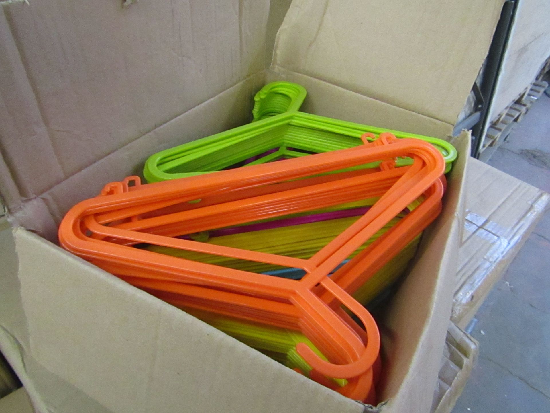 Box of 100 Mixed Bright coloured Children's Clothes Hangers, new