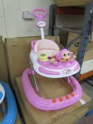 Monkey Pink Baby walker with lights and sounds activity centre and Parental control handle, new