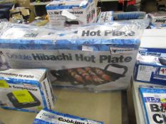 Double hibachi hot plate, unchecked and boxed.