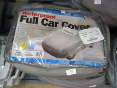 Full car cover, size XL, unchecked and packaged.