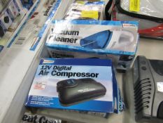 3x Streetwize items, being: - 12v digital air compressor - 12v high power vacuum cleaner - universal