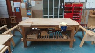 Wooden Work Bench with Two vices approx 7ft x 5ft