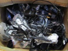 Bag of approx 60 various plugs and leads being american and euro