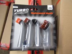 3 boxes of turbo brush replacement heads , boxed.