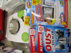 5 x items being 2 oust descaler 100% removal , box of 3 steam microwave cleaners and 2 ceracraft