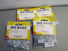 4x Big Bags steel hex nuts, 350 pieces, all new and packaged.