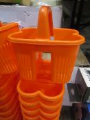 11 x orange plastic baskets , unboxed.