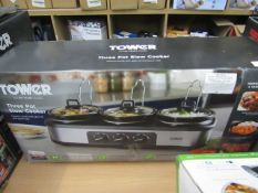 Tower 3 pot slow cooker, tested working and boxed