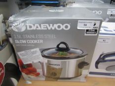 Daewoo 1.5l stainless steel slow cooker with 3 heat setting, tested working and boxed