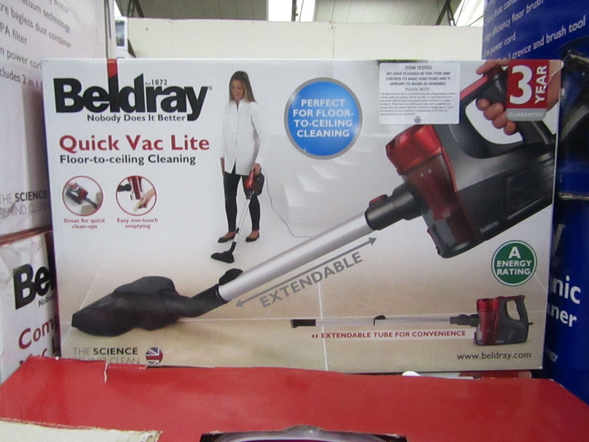 Beldray quick vac lite floor to ceiling vacuum cleaner, tested working and boxed