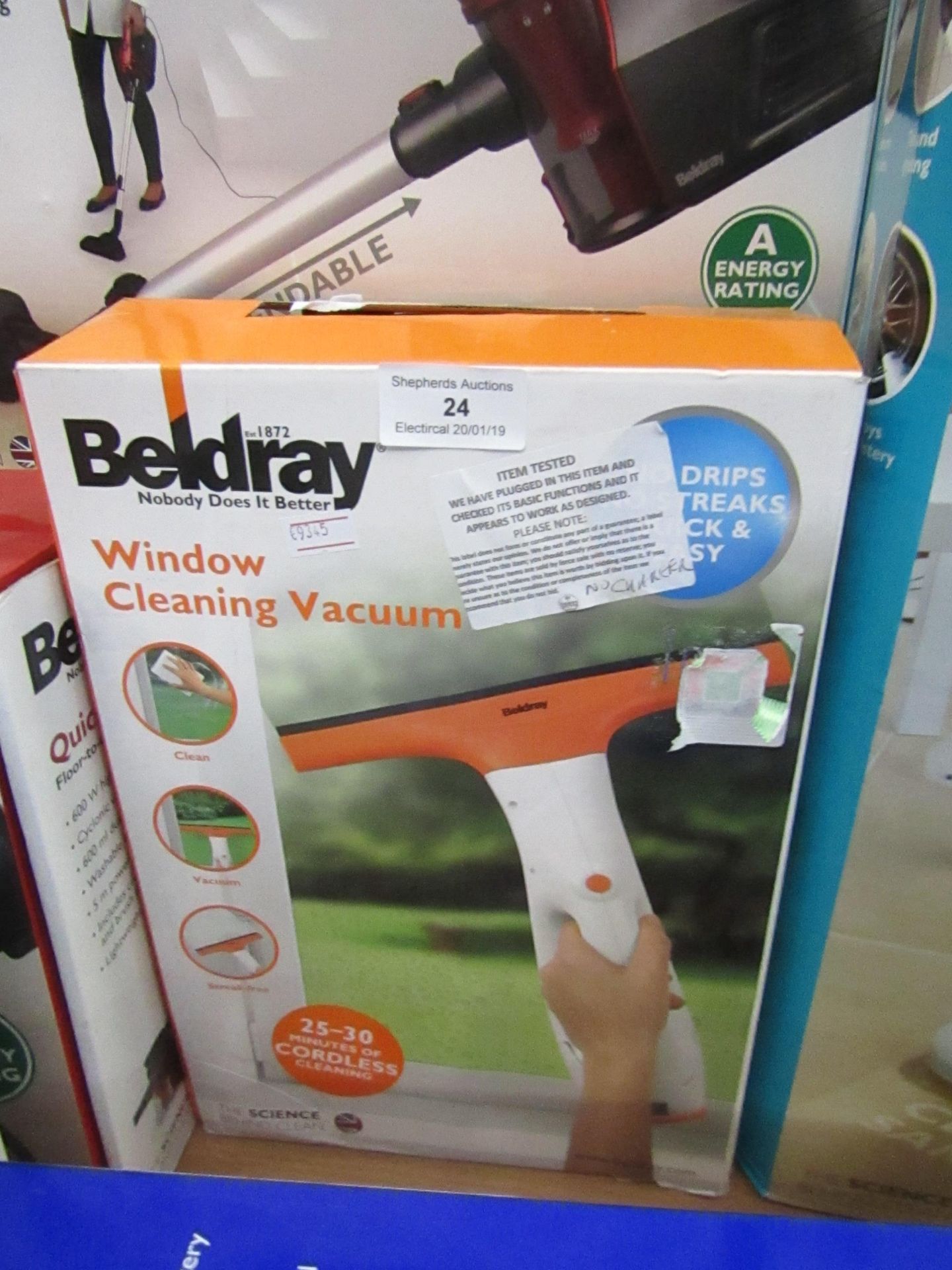 Beldray window cleaning vacuum, tested working but missing charger