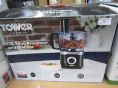 Tower 1.5l black food processor and blender, tested working and boxed