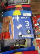 2 packs of 3 free willy boxer shorts , new in packaging.