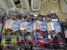 12 pairs of mens design socks size 6-11 , new in packaging.