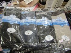 12 pairs of mens fresh feel cotton lycra socks size 6-11 , new in packaging.