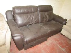 Calia Large 2 cushion 3 seater leather electric recling sofa, the power lead has been cut so we