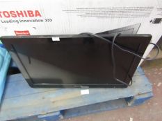 Toshiba black 19" LCD TV screen with built in DVD player, tested working and boxed