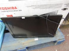 Toshiba black 19" LCD TV screen with built in DVD player, tested working and boxed