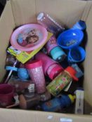 Box of approx 20x various kids drinking cups and plates, all unchecked