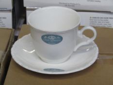 4x boxes of approx 4x saucer and cup sets, unchecked and boxed