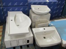 4x Various basins. All new, 3x are boxed + 1x semi pedestal.
