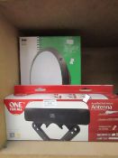 One For All antenna with Juno wall light matt black, both untested and boxed.