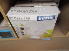 2x Status 9" desk fans, both untested and boxed.