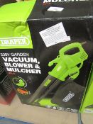 Draper 230v garden vacuum blower and mulcher, tested working and boxed
