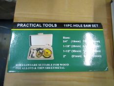 Practical Tools 11 piece hole saw set, new and in case.