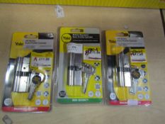 3 x items being a Yale high security key and lock and 2 x maximum security key and lock , all