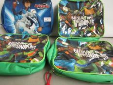 4 x lunch bags being 1 x monsuno lunch bag and 3 x teenage mutant ninja turtles lunch bags , new.