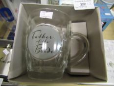 2x 'father of the bride' barrel pint glasses, new