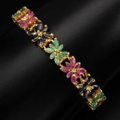 A truly stunning - Natural Emerald / Ruby / Sapphire Bracelet, This bracelet has a magical /