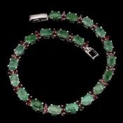 A Stunning Bracelet set with 20 Natural Brazilian Emerald  and with 40 Natural Rhodolite Garnet, A
