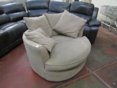 Costco round beige coloured chair with cushions, no major damage.