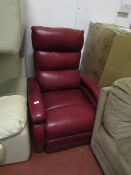 Barca Lounger Red Leather Manual Reclining Arm chair, Looks New and Unused, just missing a 2 Bolts