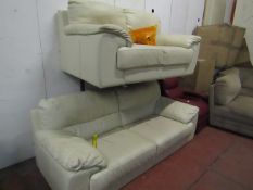 2x Costco Cream leather sofas, a 2 seater and a 3 seater, the 2 seater just requires a clean but the
