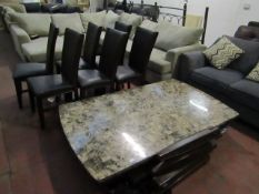 Bayside Stone topped Dining table and 6 chairs, the stone top looks to be undamaged from a quick