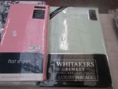 Flat sheet in pink, size single, with Whitakers Finest fitted sheet, size single, both new and