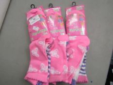 3 x packs of 3 girls bows and flowers socks sizes 3-5 1/2 , new and packaged.