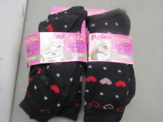 2 x packs of 3 pairs of ladies polar thermal fashion socks sizes 4-7 , new and packaged.