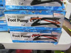 5x Streetwize double barrel foot pumps, all unchecked and boxed